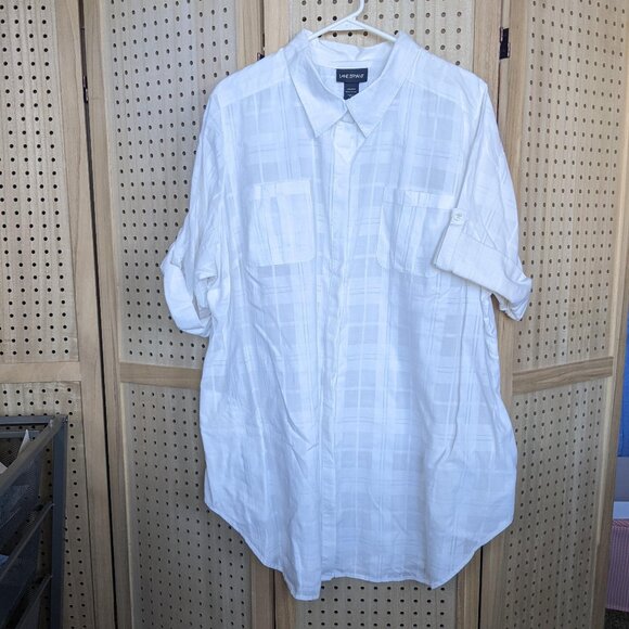 Lane Bryant Women's Shirt Dress / Tunic, White, semi-sheer fabric with pockets - Picture 2 of 13